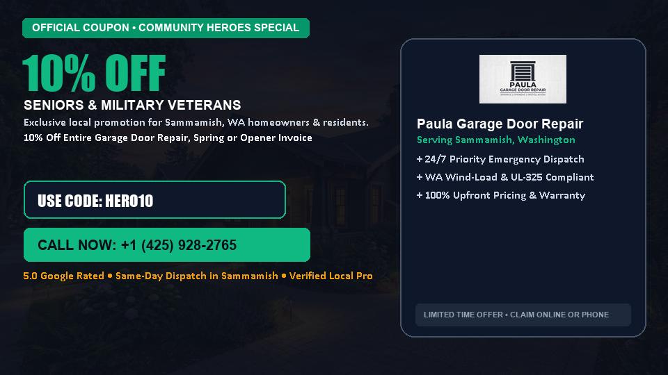 Paula Garage Door Repair 10% OFF Seniors & Military Veterans